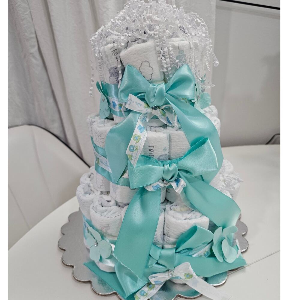 Traditional BOYS Diaper Cake PAMPERS NEWBORN Diapers 3 TIERS